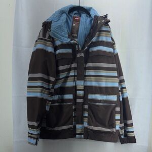 Foursquare Snowboard Outerwear Striped Brown & Blue Men's Jacket size L